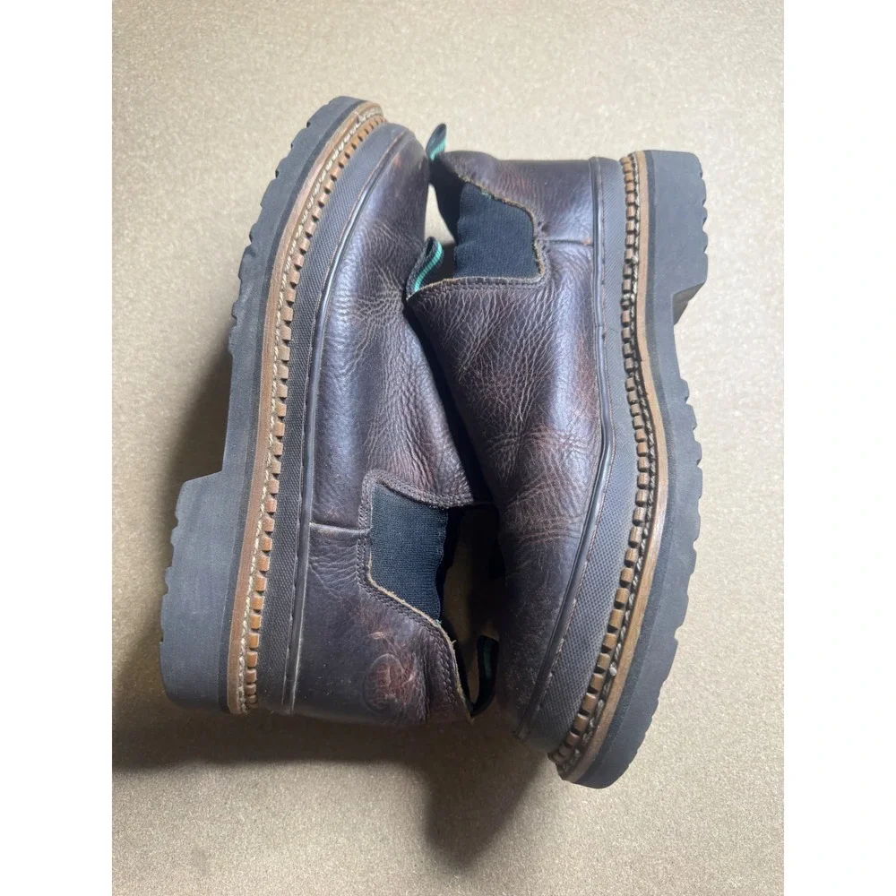 Georgia Giant Romeo Mens Brown Leather Work Boots GR262 Size 11 M Slip On Low